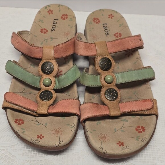 Taos Footwear Shoes - Taos Womens Strappy Pink Teal Genuine Leather Sandals Size 10 Comfort Adjustable